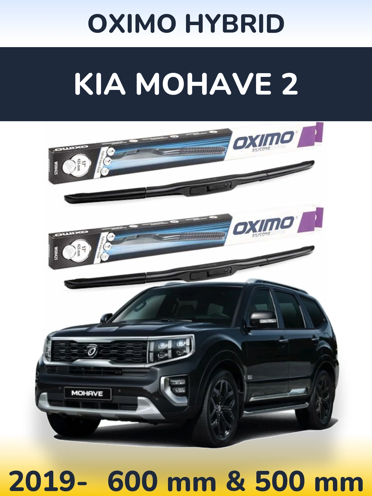 Sada předních stěračů Oximo Hybrid 600 a 500 mm pro KIA Mohave 2 2019-2026