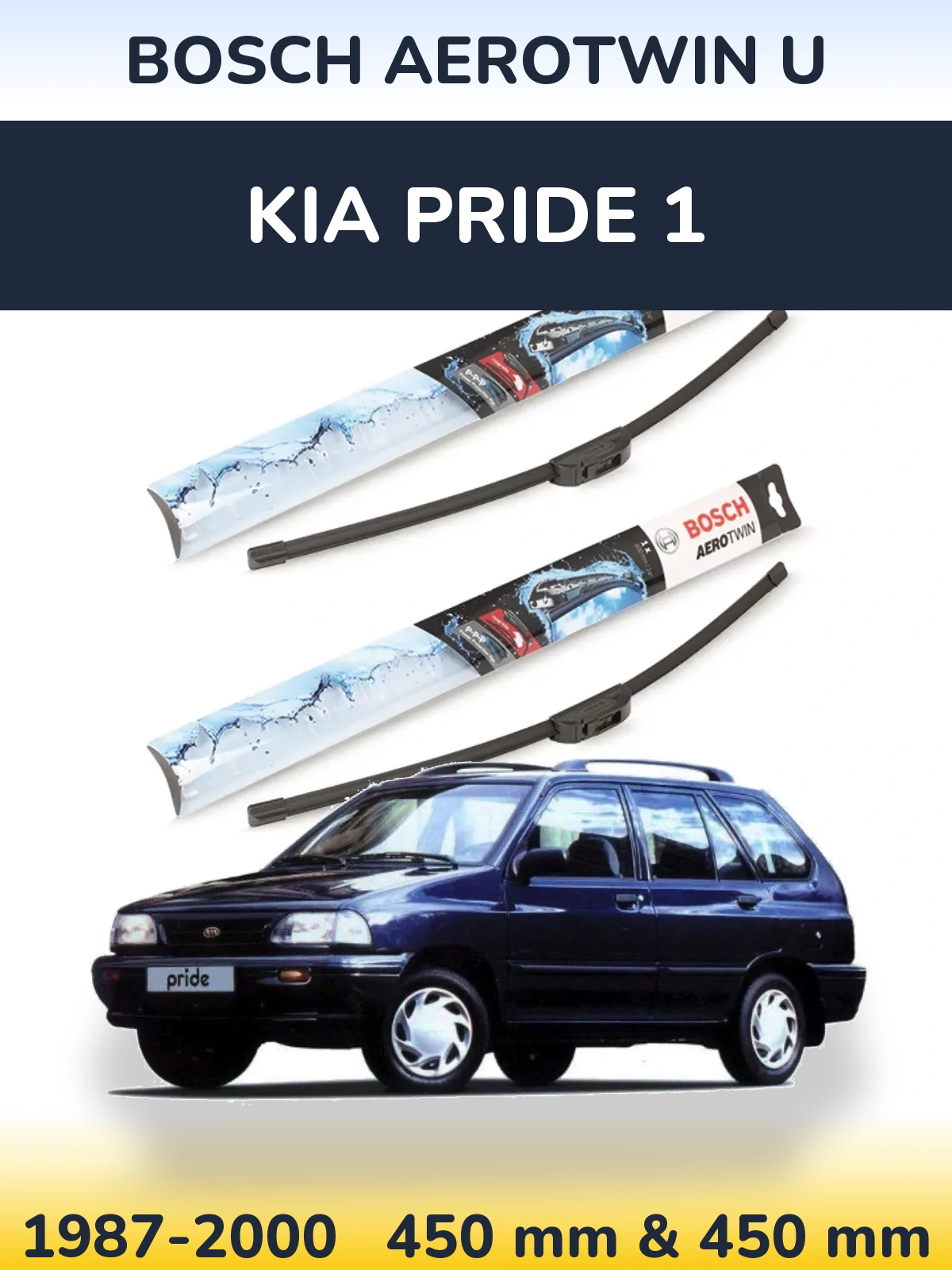 Sada předních stěračů BOSCH AeroTwin U 450 a 450 mm pro KIA Pride 1 1987-2000