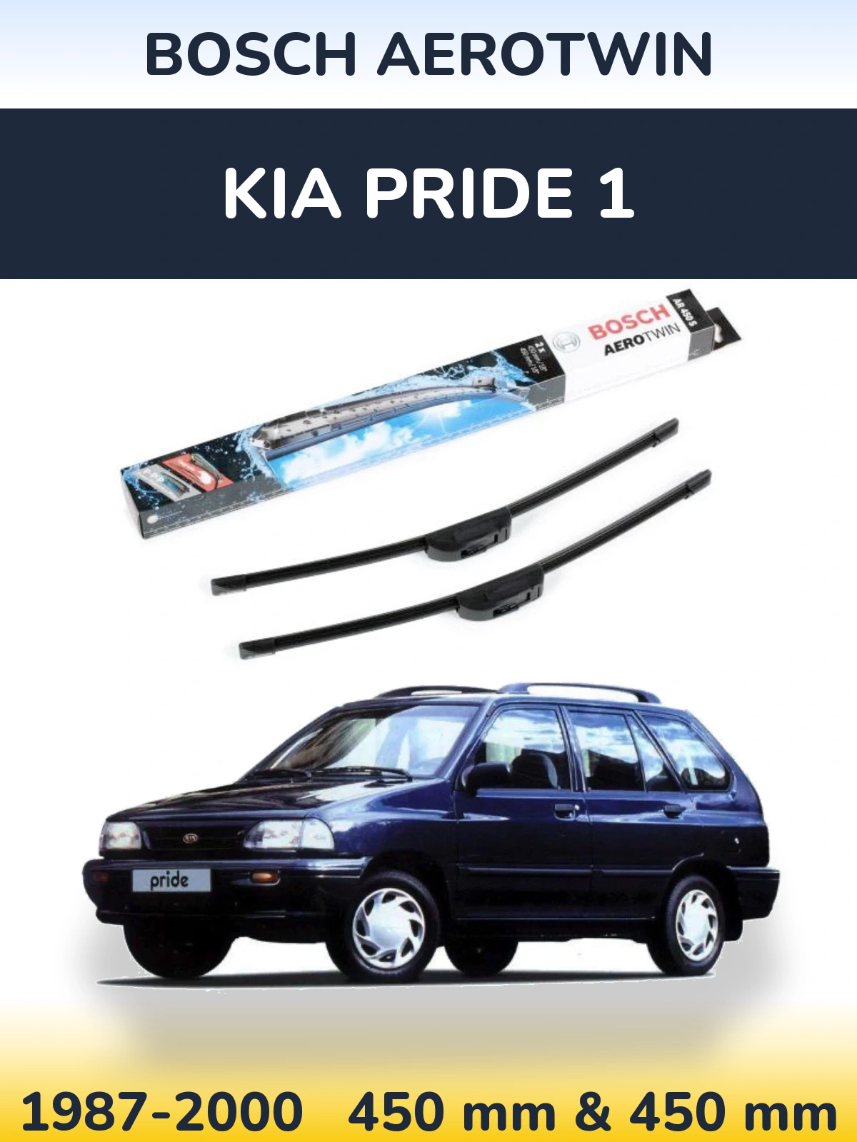Sada předních stěračů BOSCH AeroTwin 450 a 450 mm pro KIA Pride 1 1987-2000