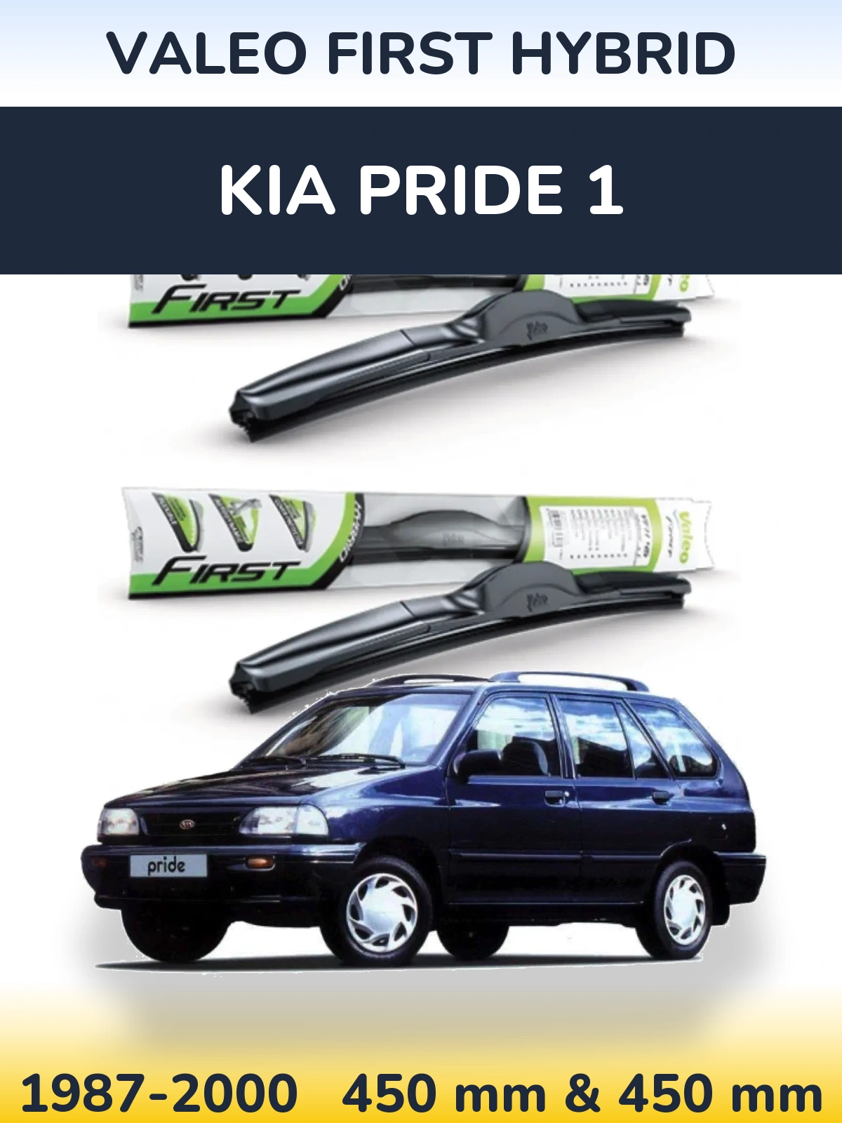 Sada předních stěračů Valeo First Hybrid 450 a 450 mm pro KIA Pride 1 1987-2000