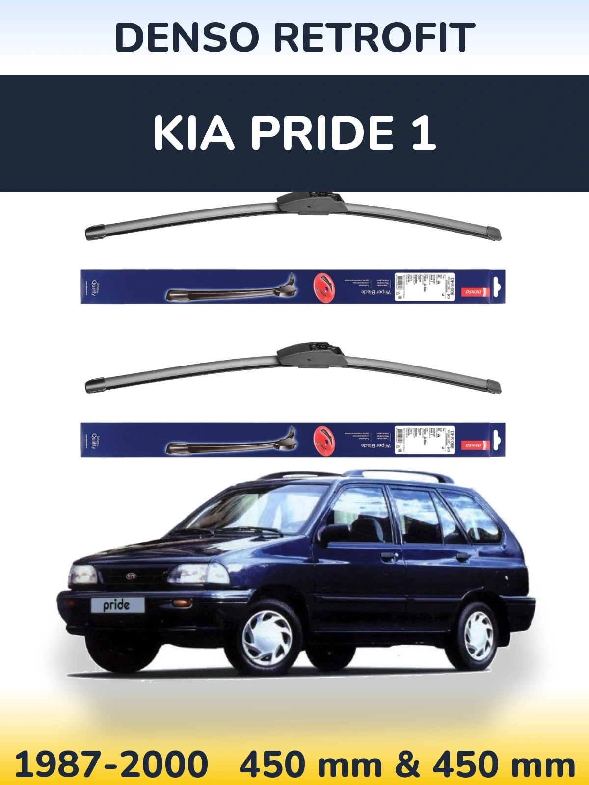 Sada předních stěračů Denso Retrofit 450 a 450 mm pro KIA Pride 1 1987-2000