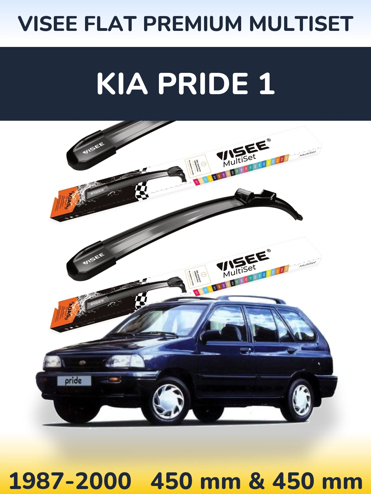 Sada předních stěračů VISEE FLAT PREMIUM MultiSet 450 a 450 mm pro KIA Pride 1 1987-2000