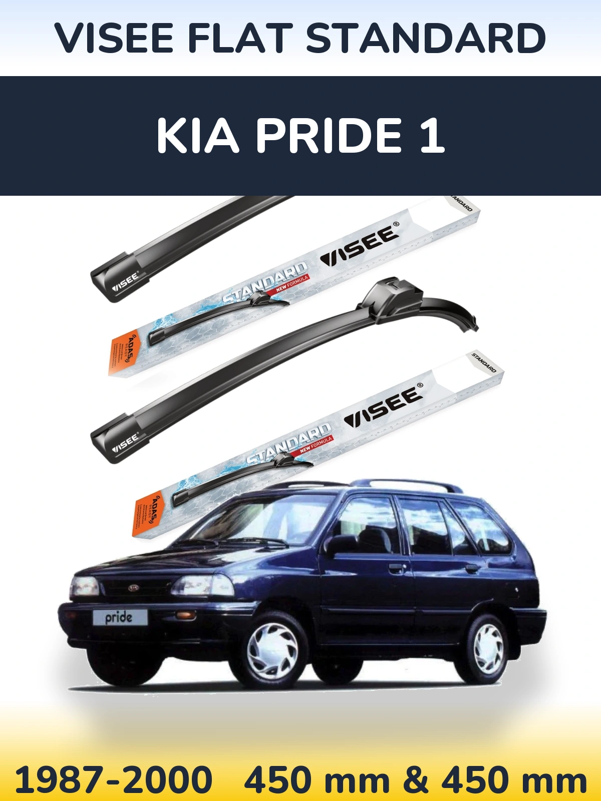 Sada předních stěračů VISEE FLAT STANDARD 450 a 450 mm pro KIA Pride 1 1987-2000