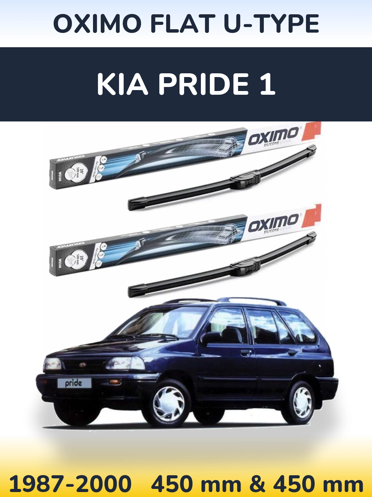 Sada předních stěračů Oximo Flat U-type 450 a 450 mm pro KIA Pride 1 1987-2000