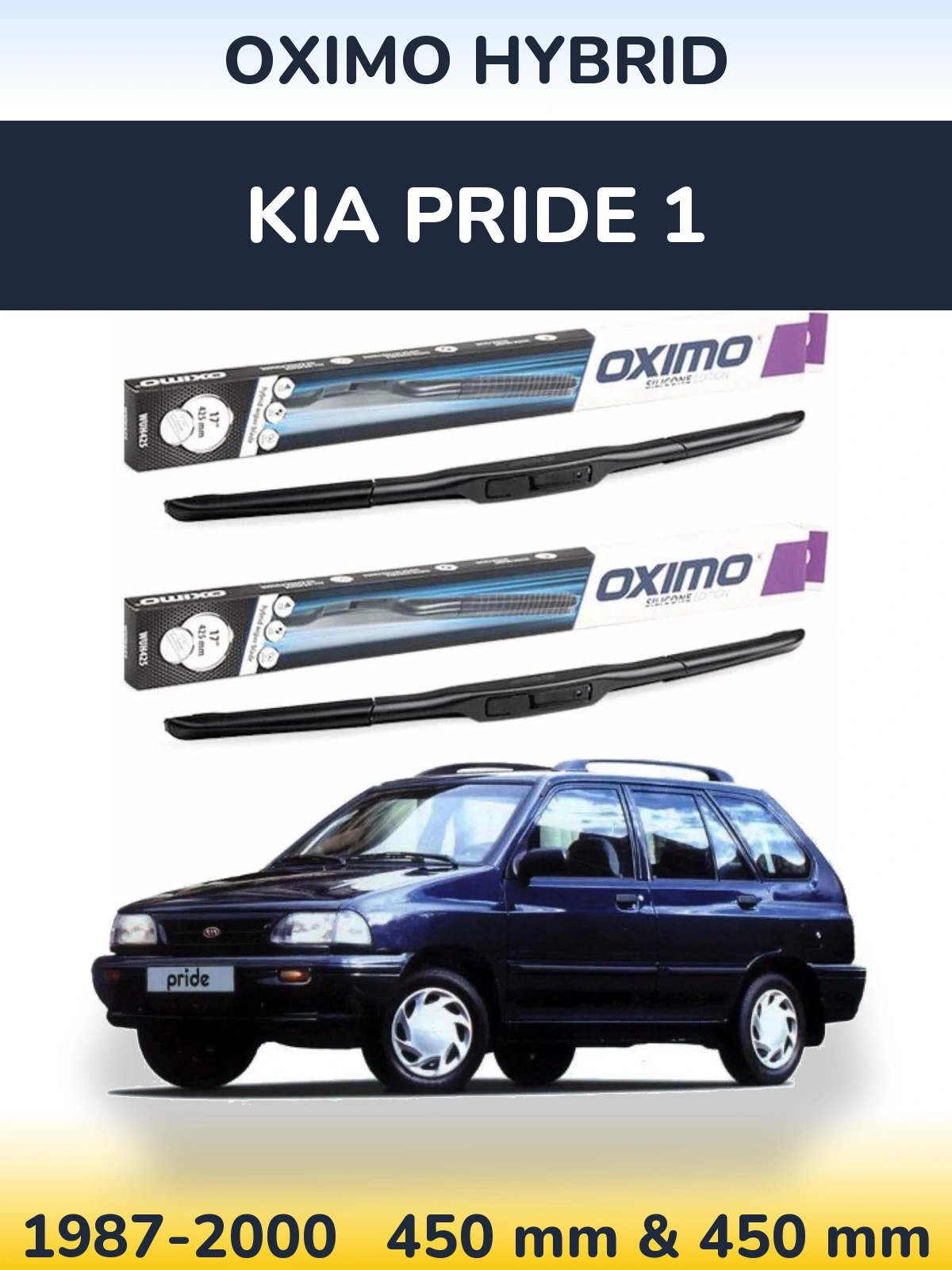 Sada předních stěračů Oximo Hybrid 450 a 450 mm pro KIA Pride 1 1987-2000