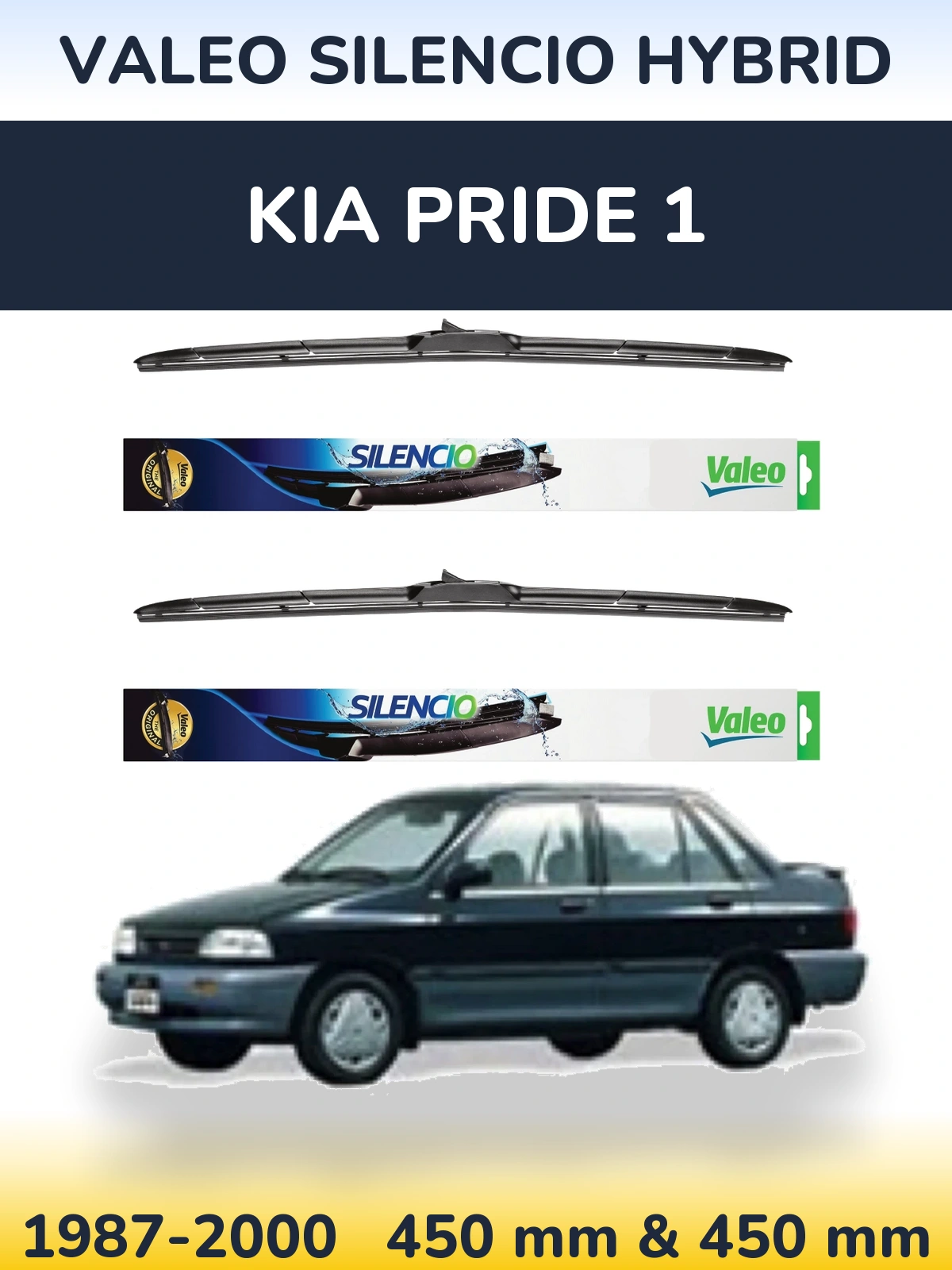 Sada předních stěračů Valeo Silencio Hybrid 450 a 450 mm pro KIA Pride 1 1987-2000