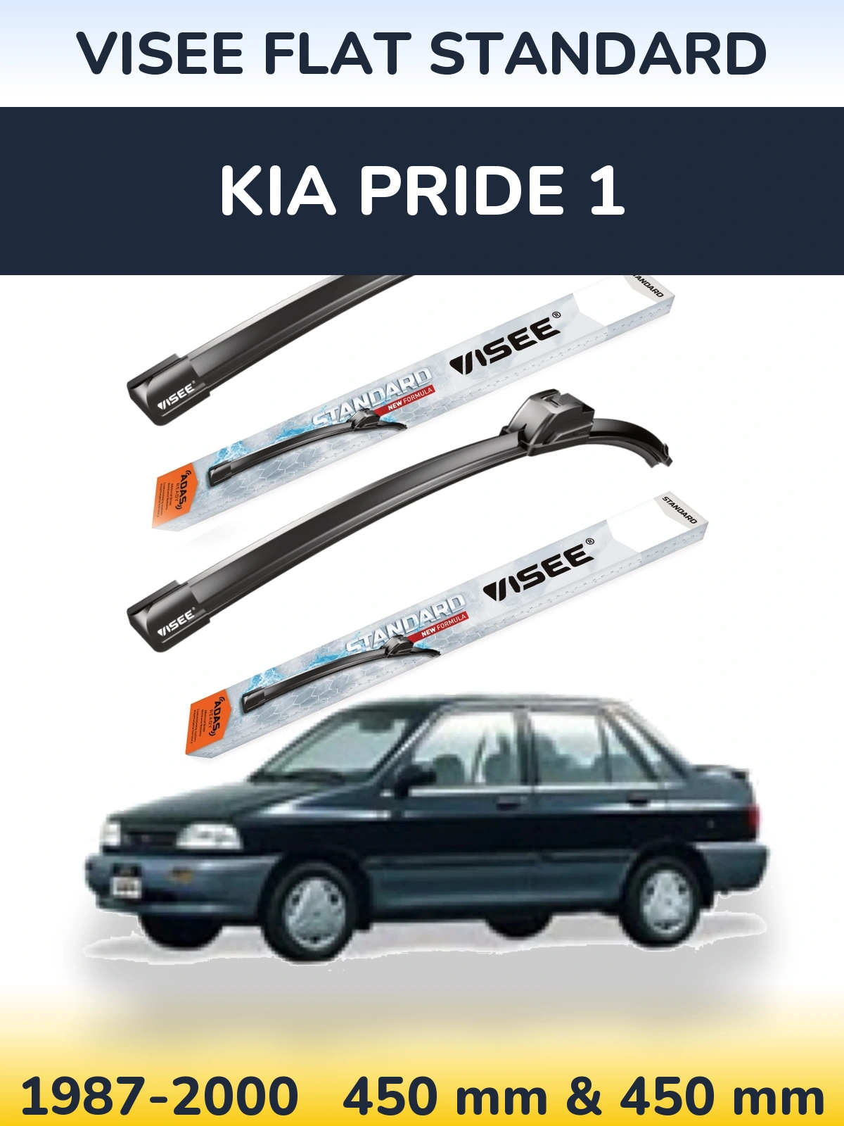 Sada předních stěračů VISEE FLAT STANDARD 450 a 450 mm pro KIA Pride 1 1987-2000