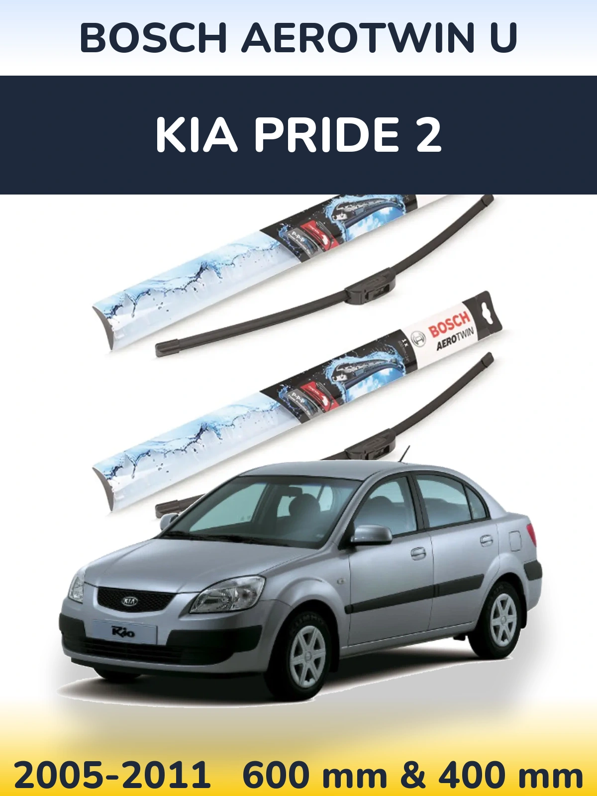 Sada předních stěračů BOSCH AeroTwin U 600 a 400 mm pro KIA Pride 2 2005-2011
