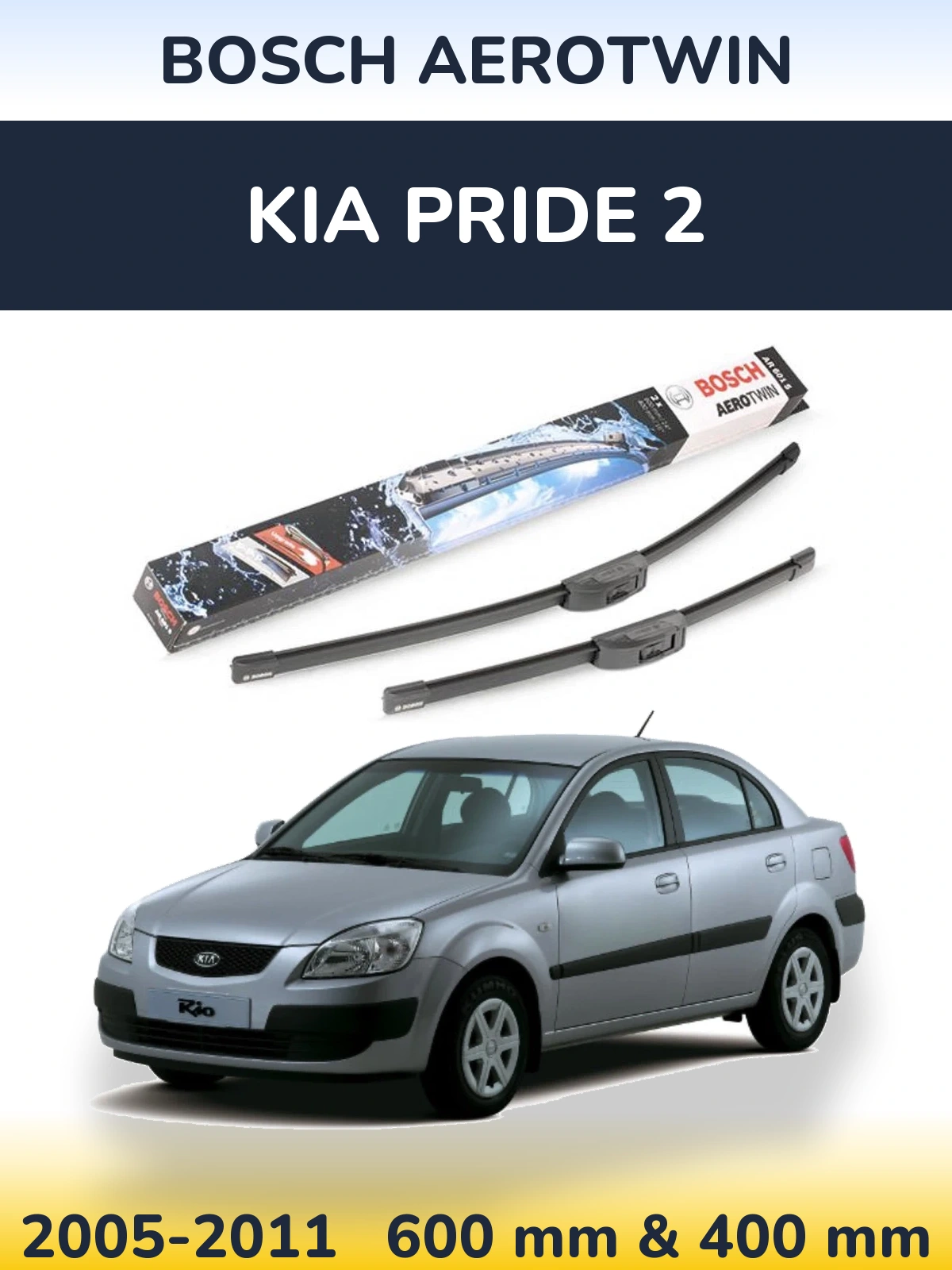 Sada předních stěračů BOSCH AeroTwin 600 a 400 mm pro KIA Pride 2 2005-2011