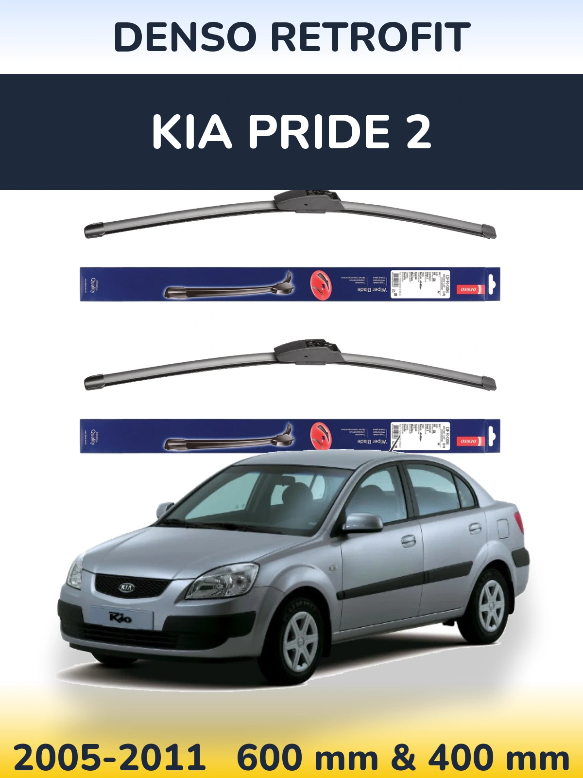 Sada předních stěračů Denso Retrofit 600 a 400 mm pro KIA Pride 2 2005-2011