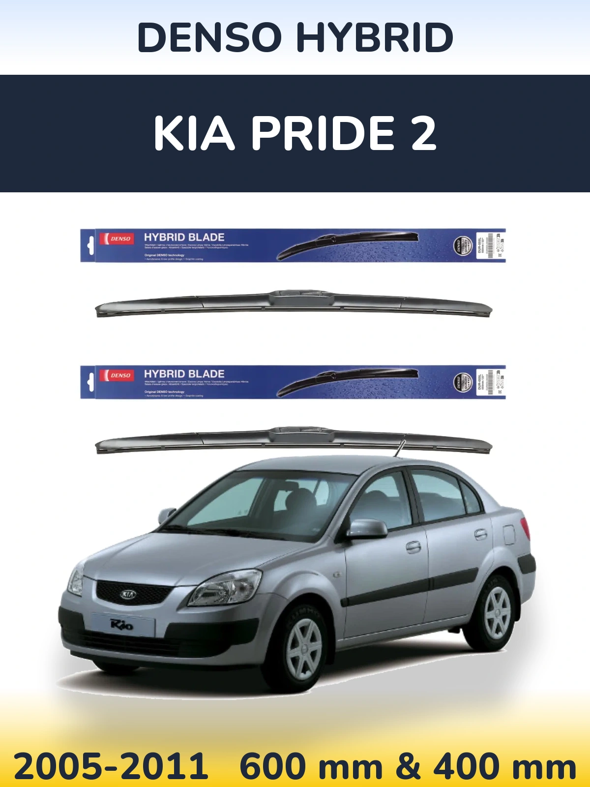 Sada předních stěračů Denso Hybrid 600 a 400 mm pro KIA Pride 2 2005-2011