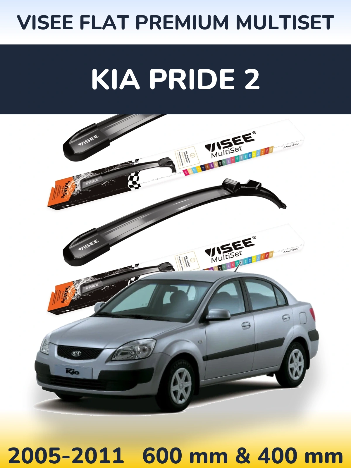 Sada předních stěračů VISEE FLAT PREMIUM MultiSet 600 a 400 mm pro KIA Pride 2 2005-2011