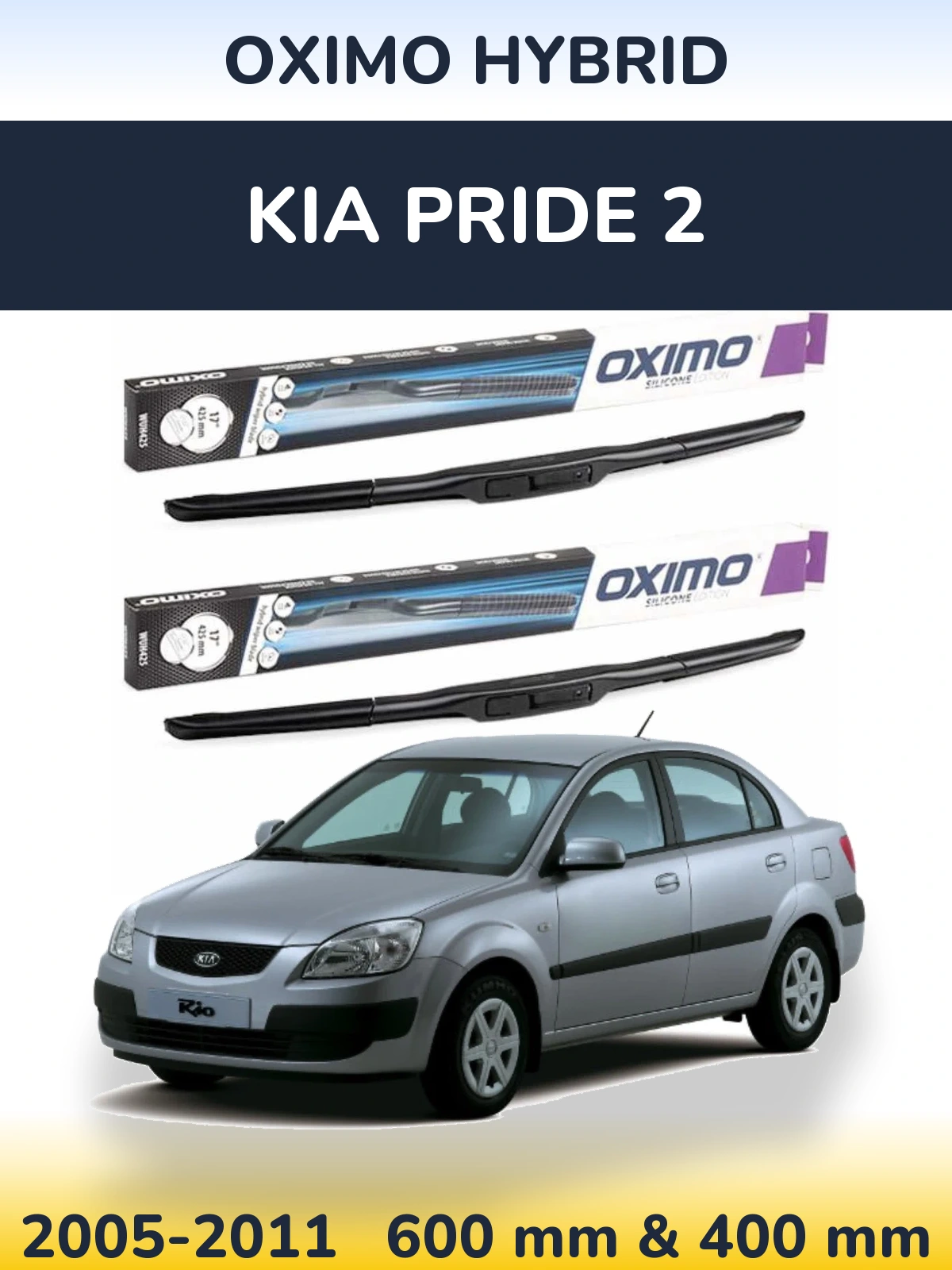 Sada předních stěračů Oximo Hybrid 600 a 400 mm pro KIA Pride 2 2005-2011