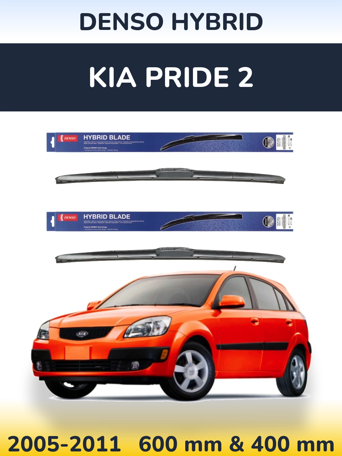 Sada předních stěračů Denso Hybrid 600 a 400 mm pro KIA Pride 2 2005-2011