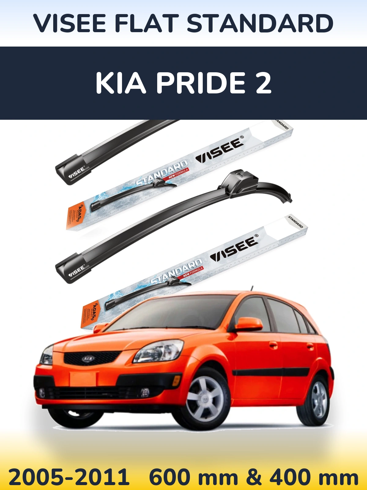 Sada předních stěračů VISEE FLAT STANDARD 600 a 400 mm pro KIA Pride 2 2005-2011