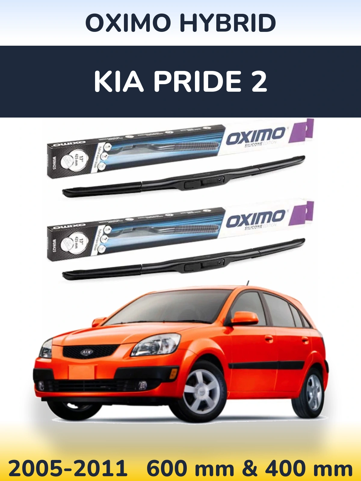 Sada předních stěračů Oximo Hybrid 600 a 400 mm pro KIA Pride 2 2005-2011