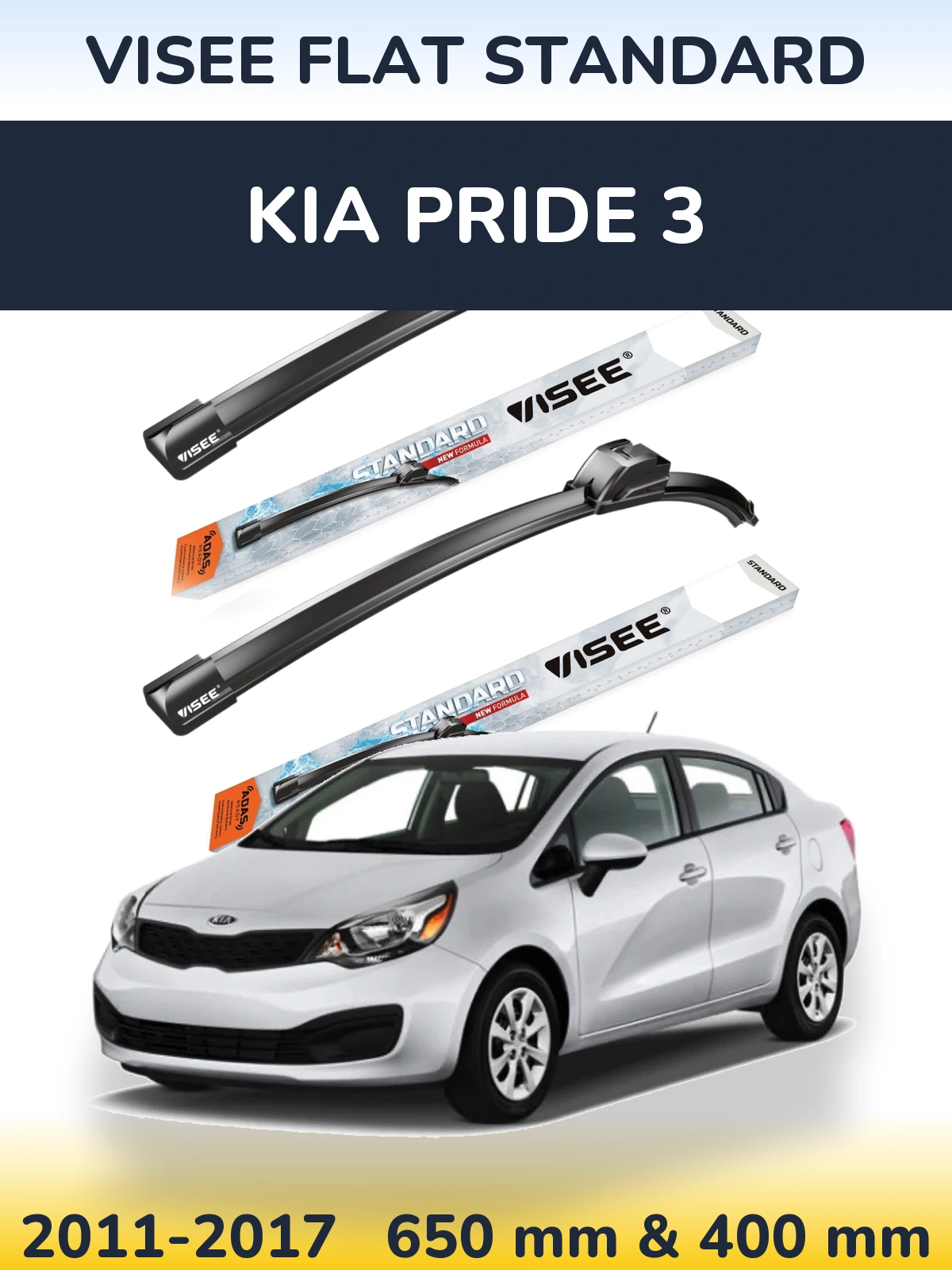 Sada předních stěračů VISEE FLAT STANDARD 650 a 400 mm pro KIA Pride 3 2011-2017
