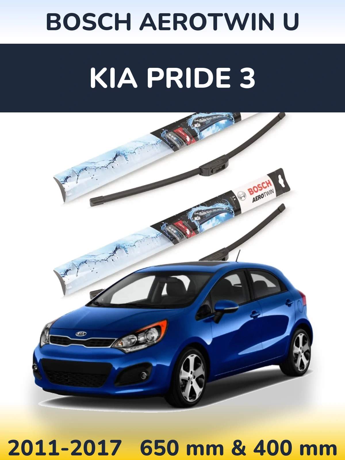 Sada předních stěračů BOSCH AeroTwin U 650 a 400 mm pro KIA Pride 3 2011-2017