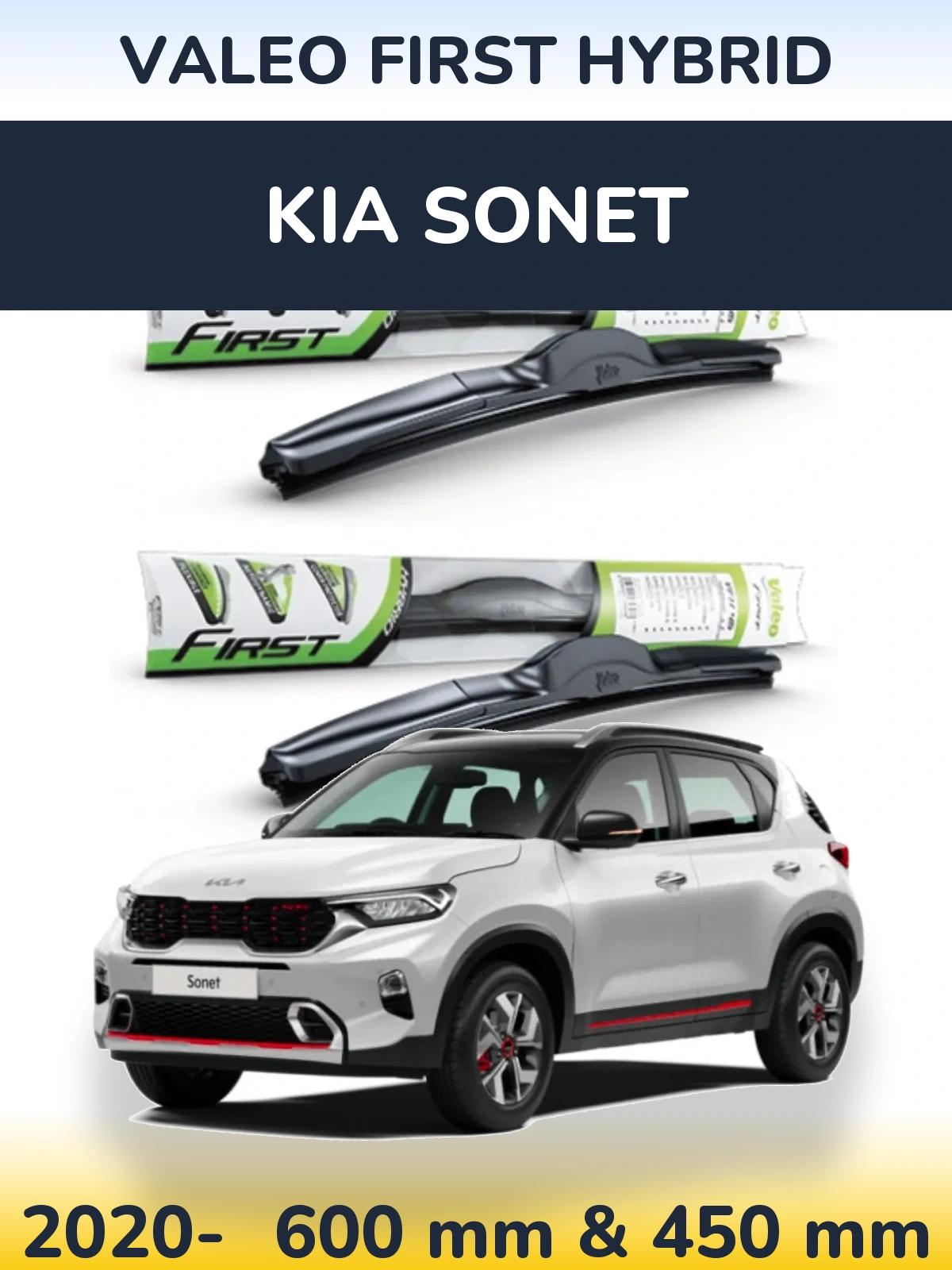 Sada předních stěračů Valeo First Hybrid 600 a 450 mm pro KIA Sonet 2020-2026
