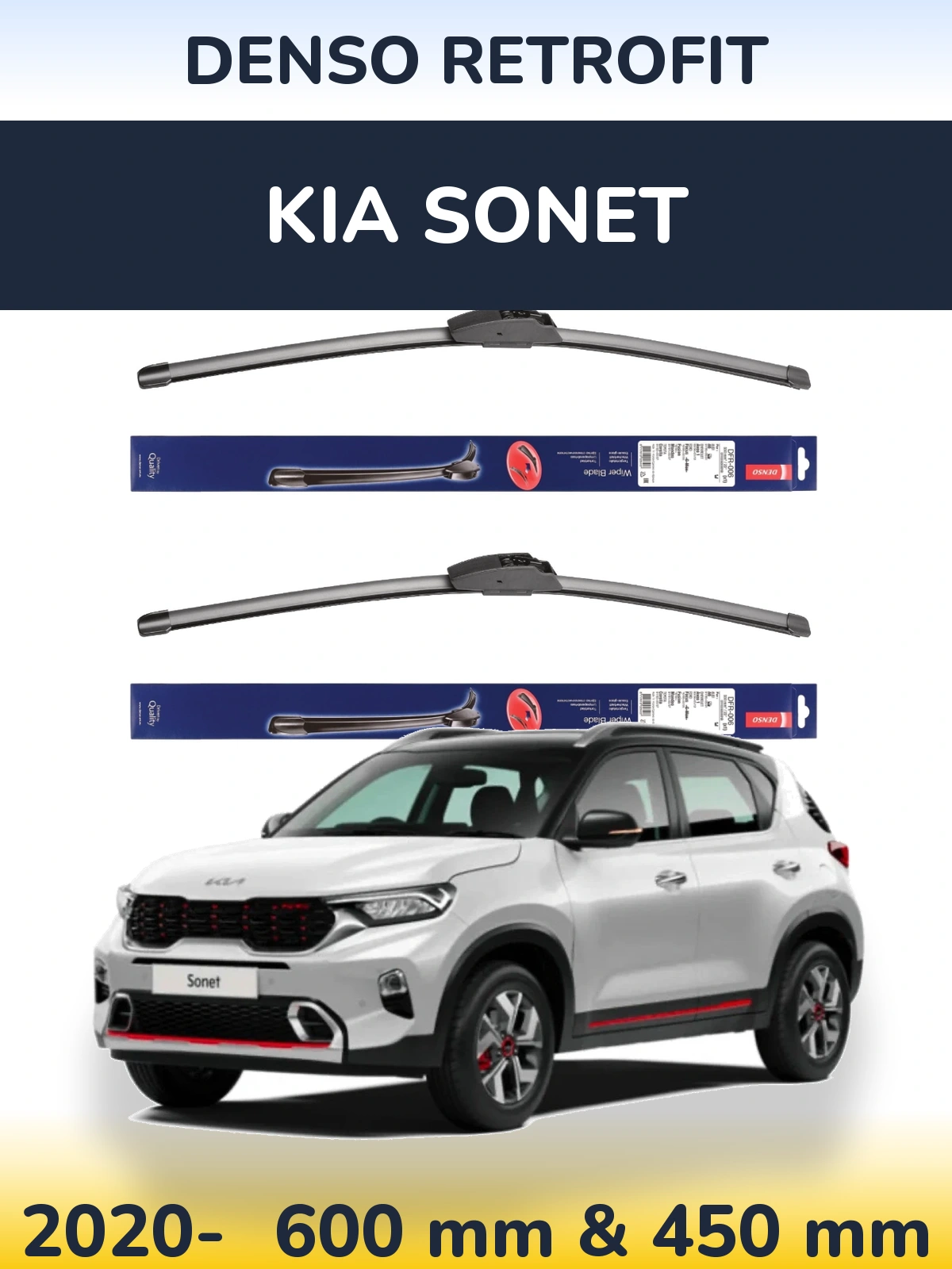 Sada předních stěračů Denso Retrofit 600 a 450 mm pro KIA Sonet 2020-2026