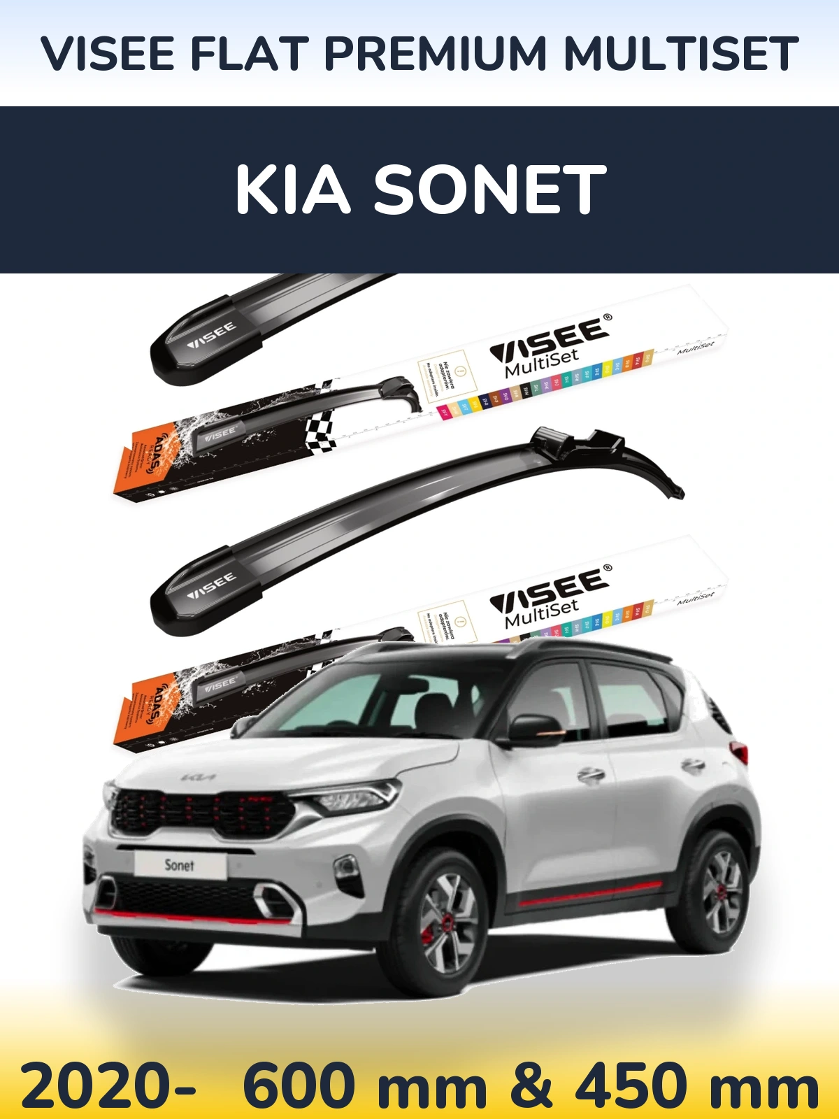 Sada předních stěračů VISEE FLAT PREMIUM MultiSet 600 a 450 mm pro KIA Sonet 2020-2026
