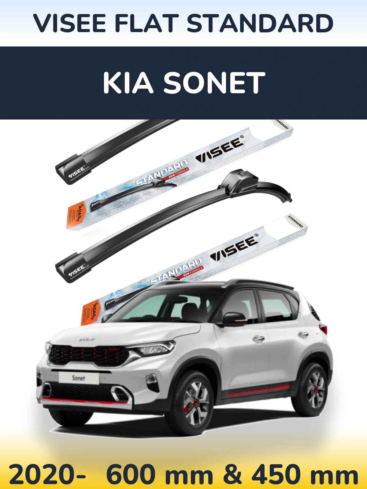 Sada předních stěračů VISEE FLAT STANDARD 600 a 450 mm pro KIA Sonet 2020-2026