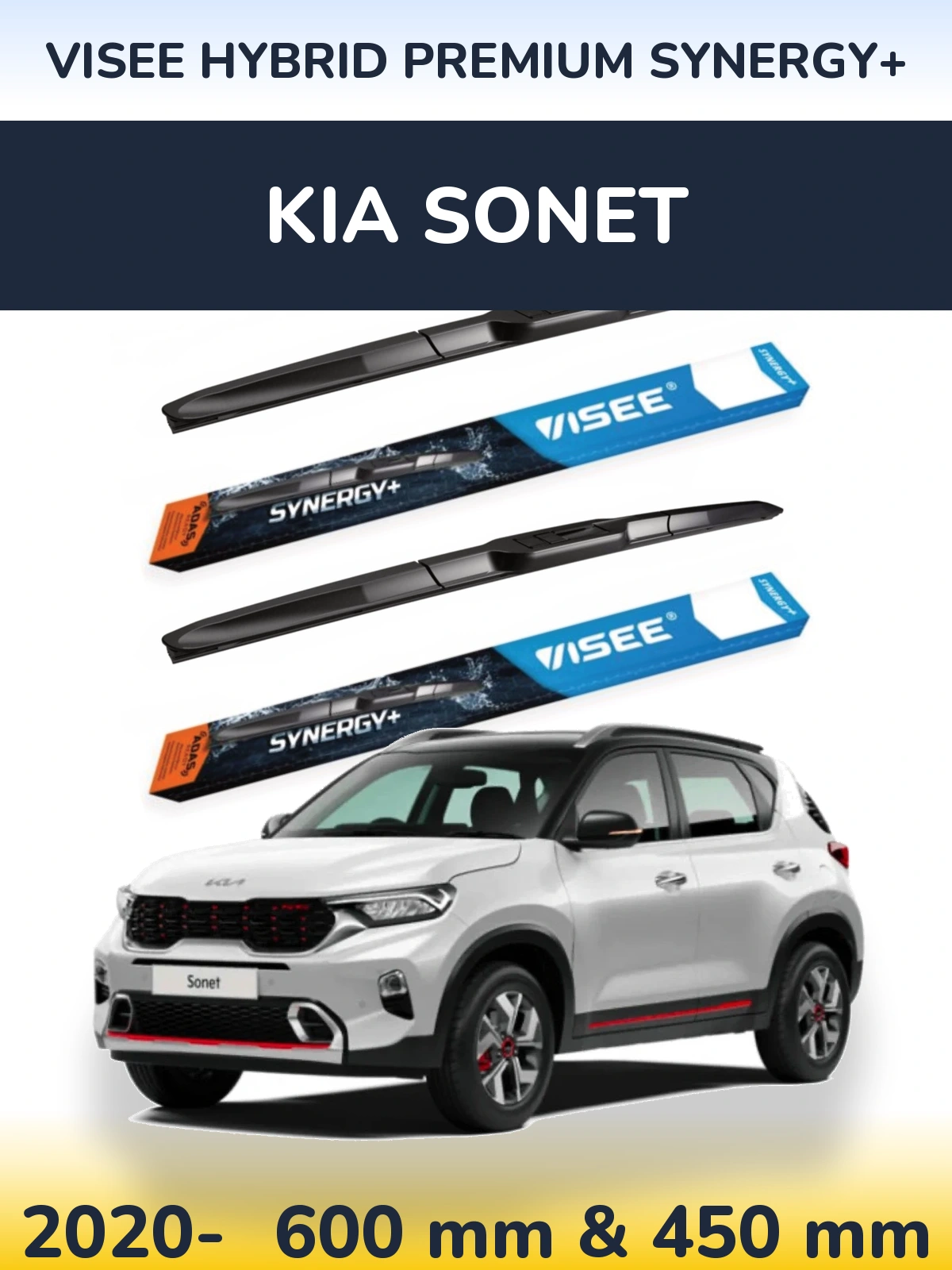 Sada předních stěračů VISEE HYBRID PREMIUM SYNERGY+ 600 a 450 mm pro KIA Sonet 2020-2026