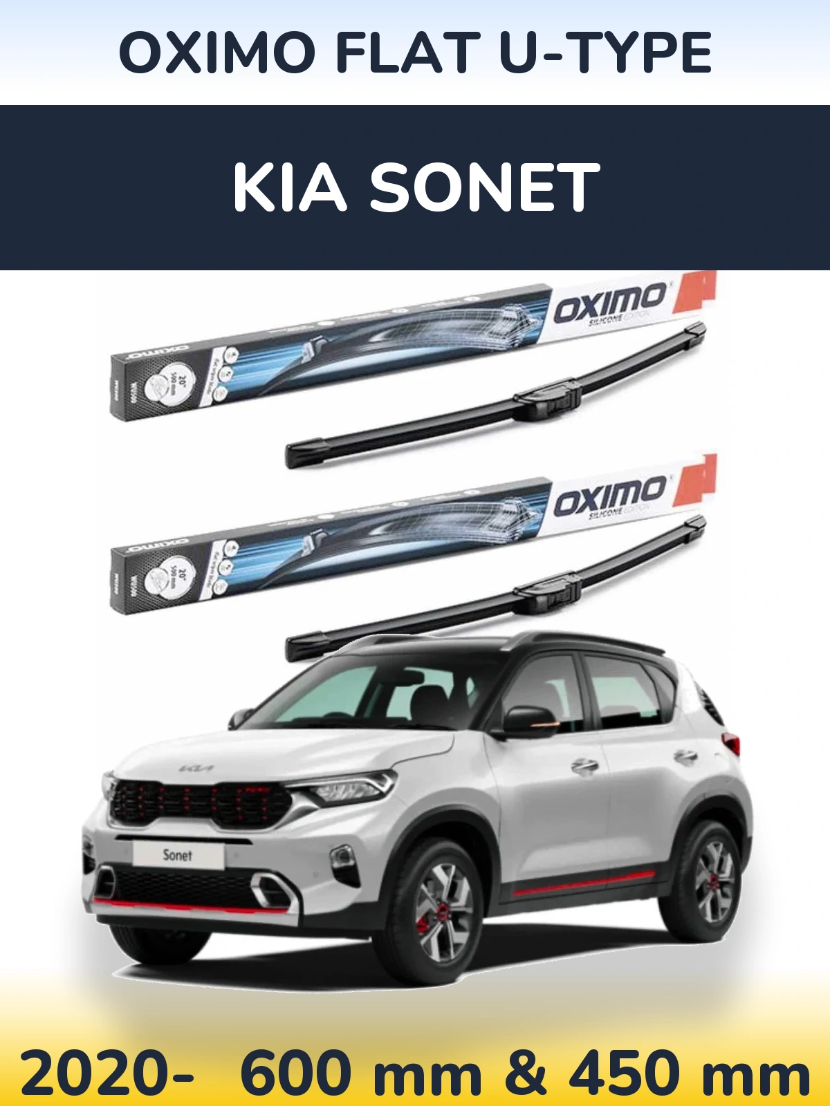 Sada předních stěračů Oximo Flat U-type 600 a 450 mm pro KIA Sonet 2020-2026