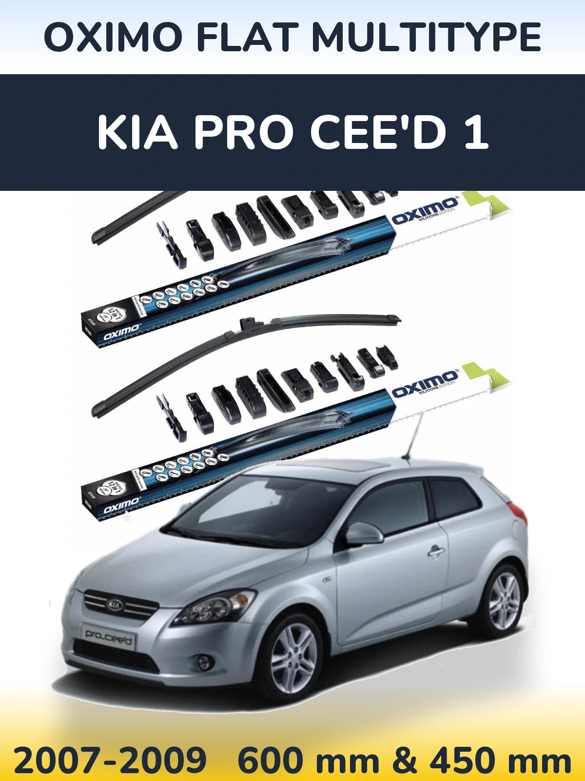 Sada předních stěračů Oximo Flat MultiType 600 a 450 mm pro KIA Pro Cee'd 1 2007-2009