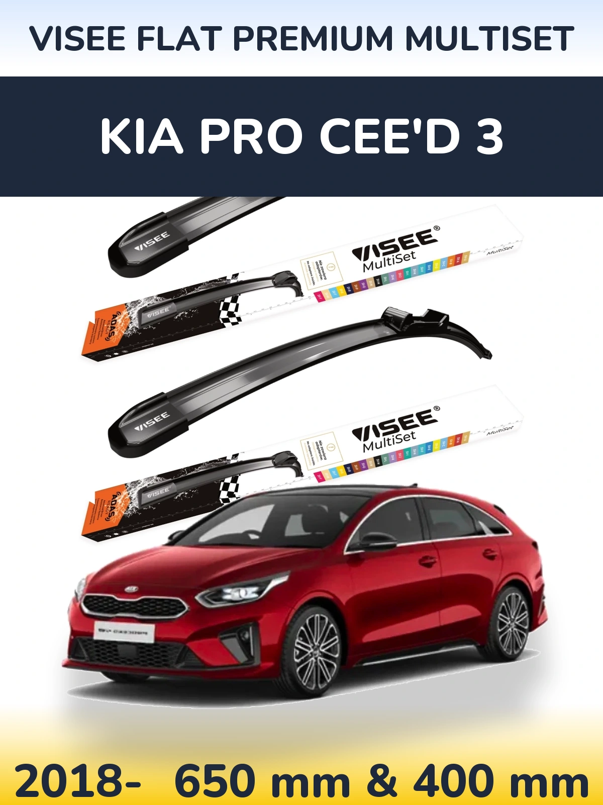 Sada předních stěračů VISEE FLAT PREMIUM MultiSet 650 a 400 mm pro KIA Pro Cee'd 3 2018-2026