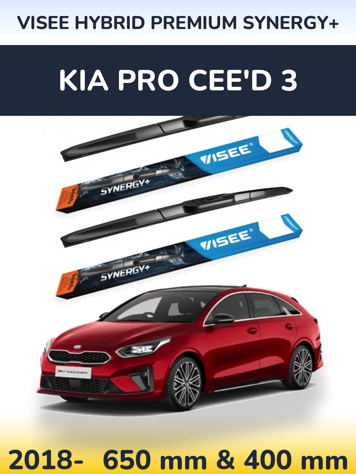 Комплект передніх щіток VISEE HYBRID PREMIUM SYNERGY+ 650 & 400 мм для KIA Pro Cee'd 3 2018-2026