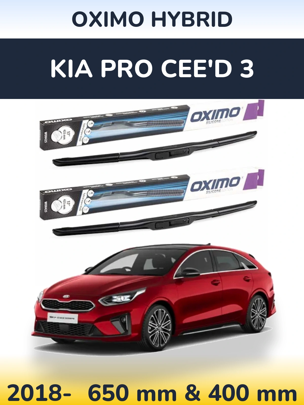 Sada předních stěračů Oximo Hybrid 650 a 400 mm pro KIA Pro Cee'd 3 2018-2026
