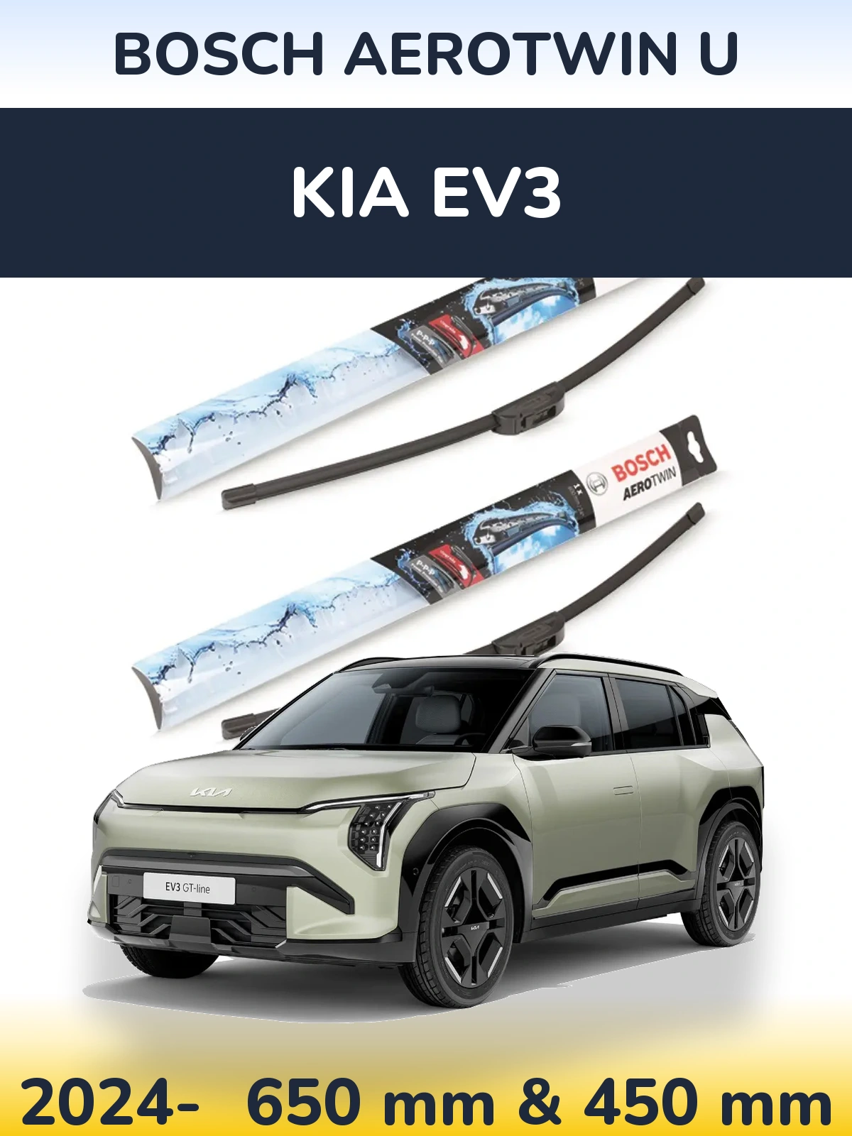 Sada předních stěračů BOSCH AeroTwin U 650 a 450 mm pro KIA EV3 2024-2026