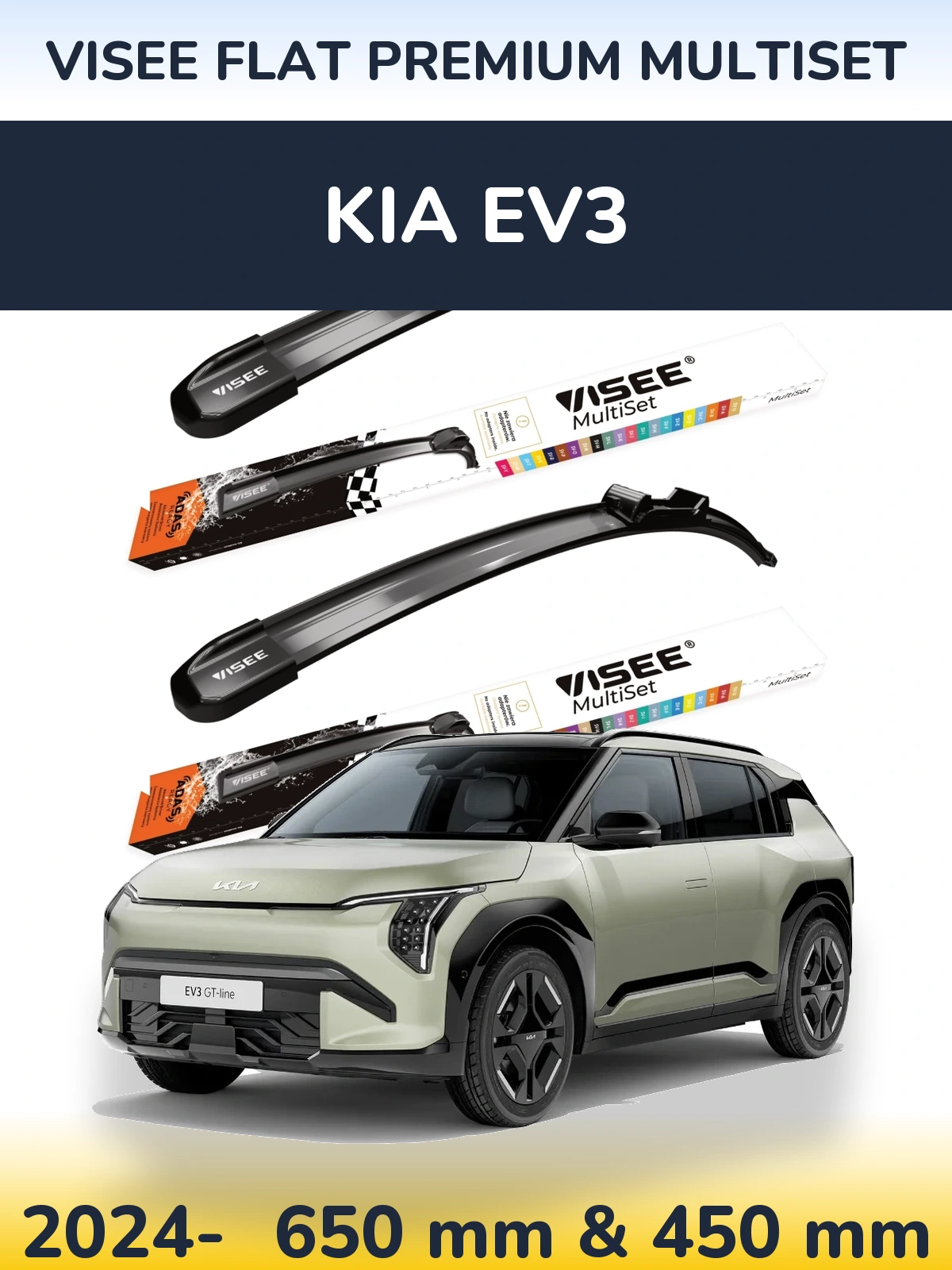 Sada předních stěračů VISEE FLAT PREMIUM MultiSet 650 a 450 mm pro KIA EV3 2024-2026