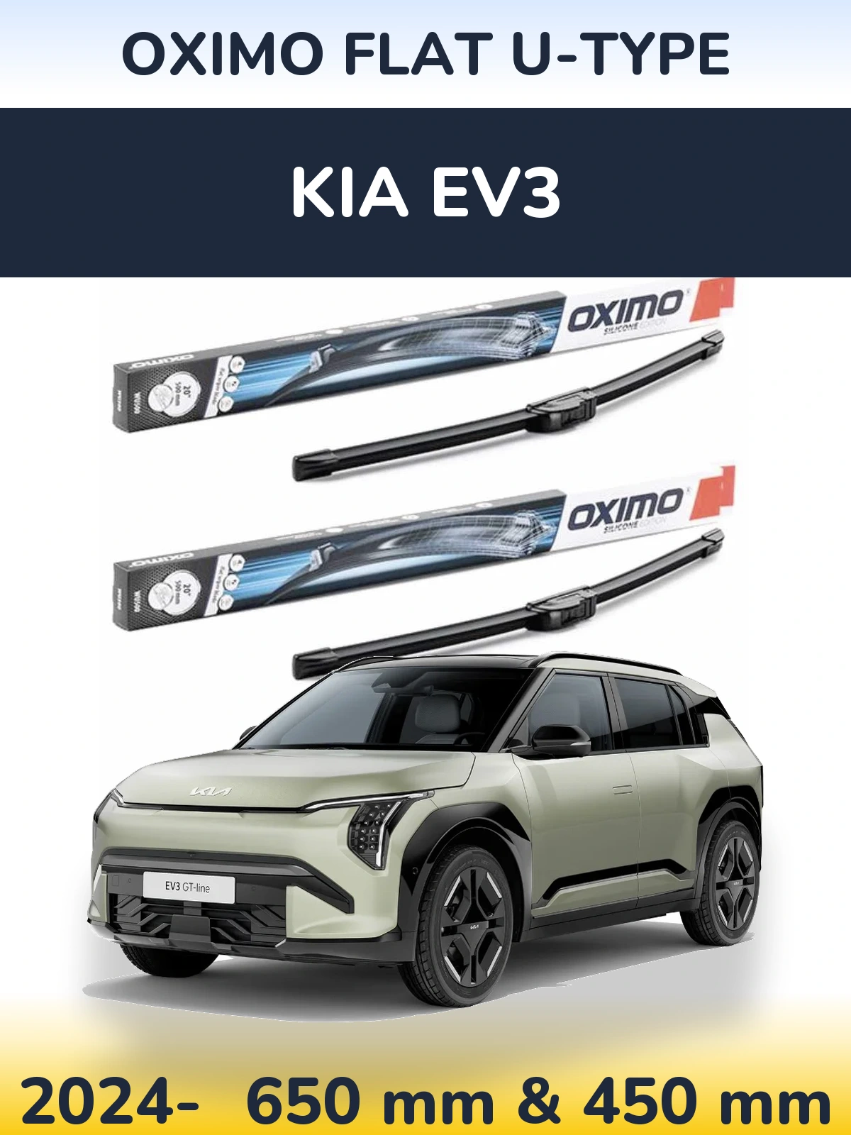 Sada předních stěračů Oximo Flat U-type 650 a 450 mm pro KIA EV3 2024-2026