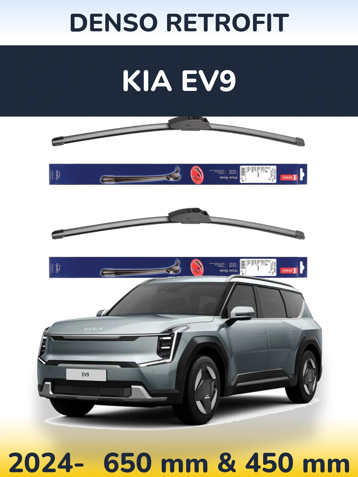 Комплект передніх щіток Denso Retrofit 650 & 450 мм для KIA EV9 2024-2026