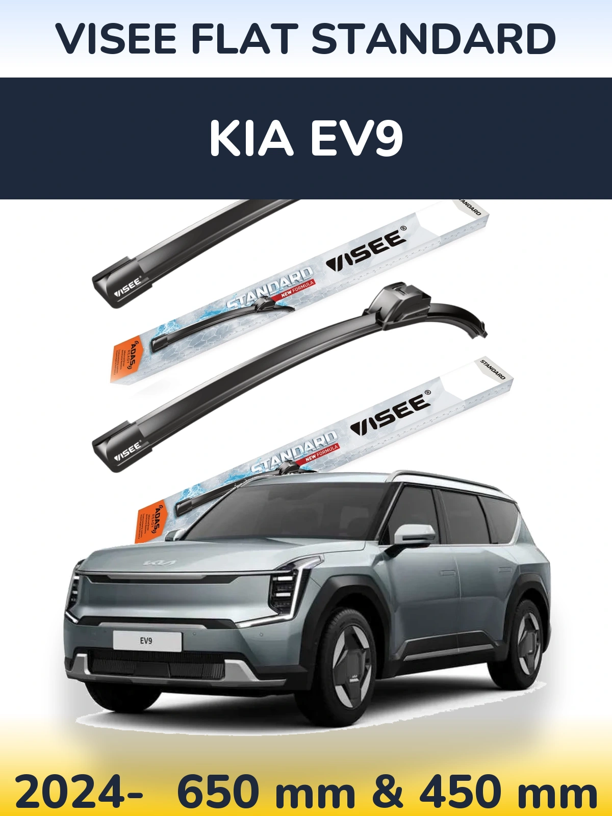 Sada předních stěračů VISEE FLAT STANDARD 650 a 450 mm pro KIA EV9 2024-2026