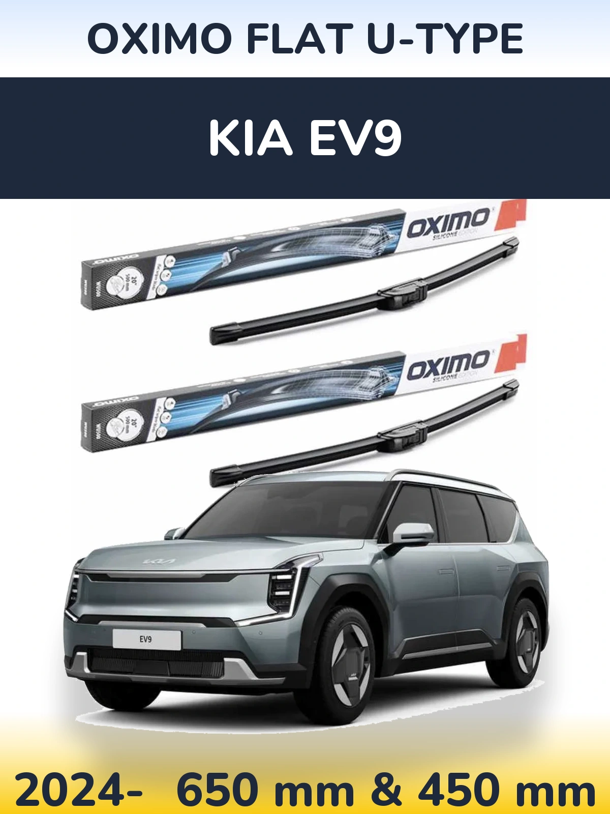 Sada předních stěračů Oximo Flat U-type 650 a 450 mm pro KIA EV9 2024-2026