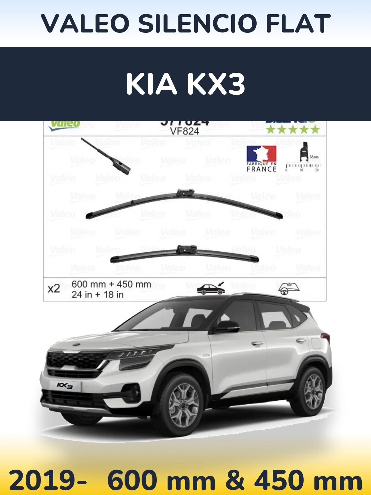 Комплект передніх щіток Valeo Silencio Flat 600 & 450 мм для KIA KX3 2019-2026