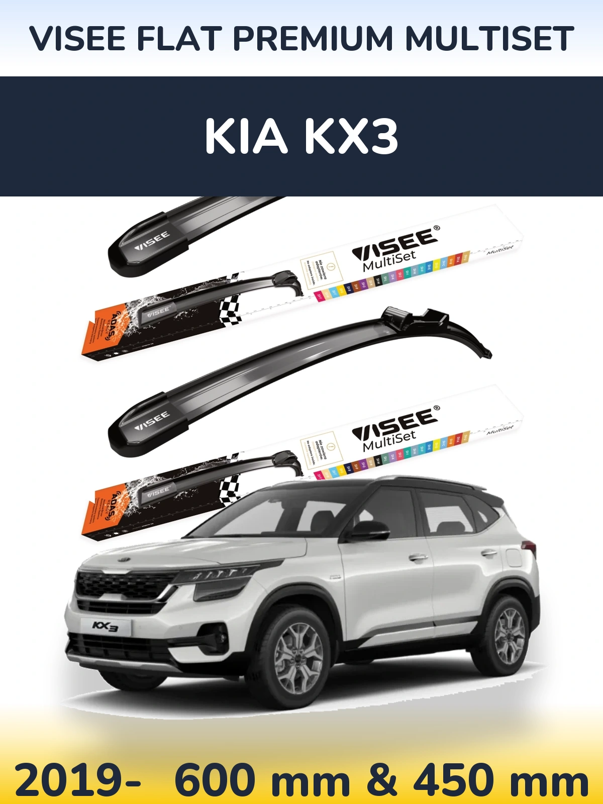 Sada předních stěračů VISEE FLAT PREMIUM MultiSet 600 a 450 mm pro KIA KX3 2019-2026
