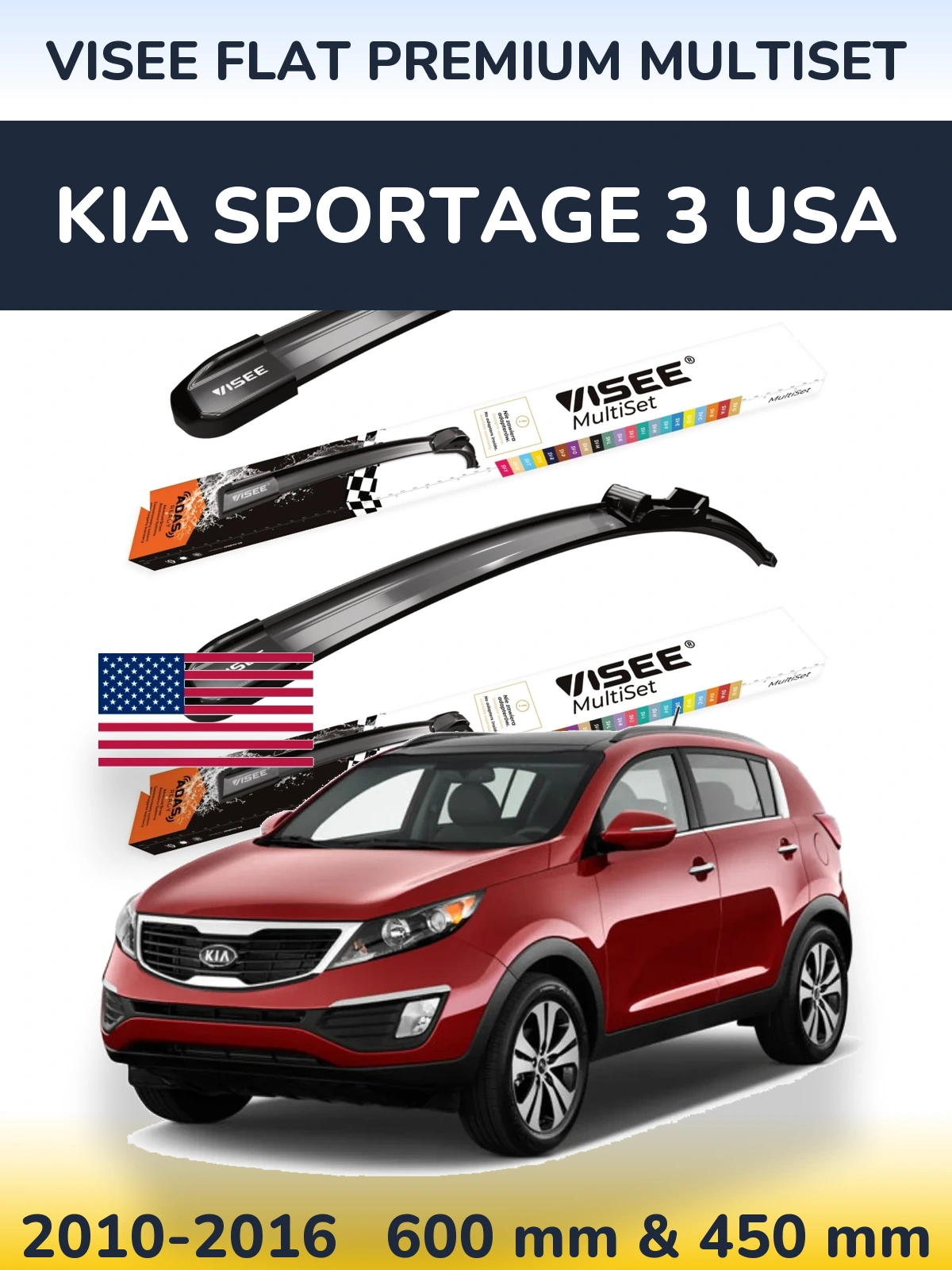 Sada předních stěračů VISEE FLAT PREMIUM MultiSet 600 a 450 mm pro KIA Sportage 3 USA 2010-2016
