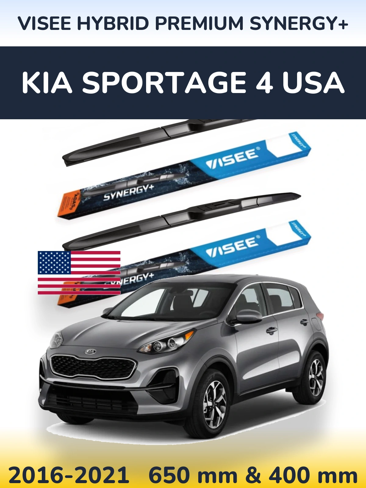 Sada předních stěračů VISEE HYBRID PREMIUM SYNERGY+ 650 a 400 mm pro KIA Sportage 4 USA 2016-2021