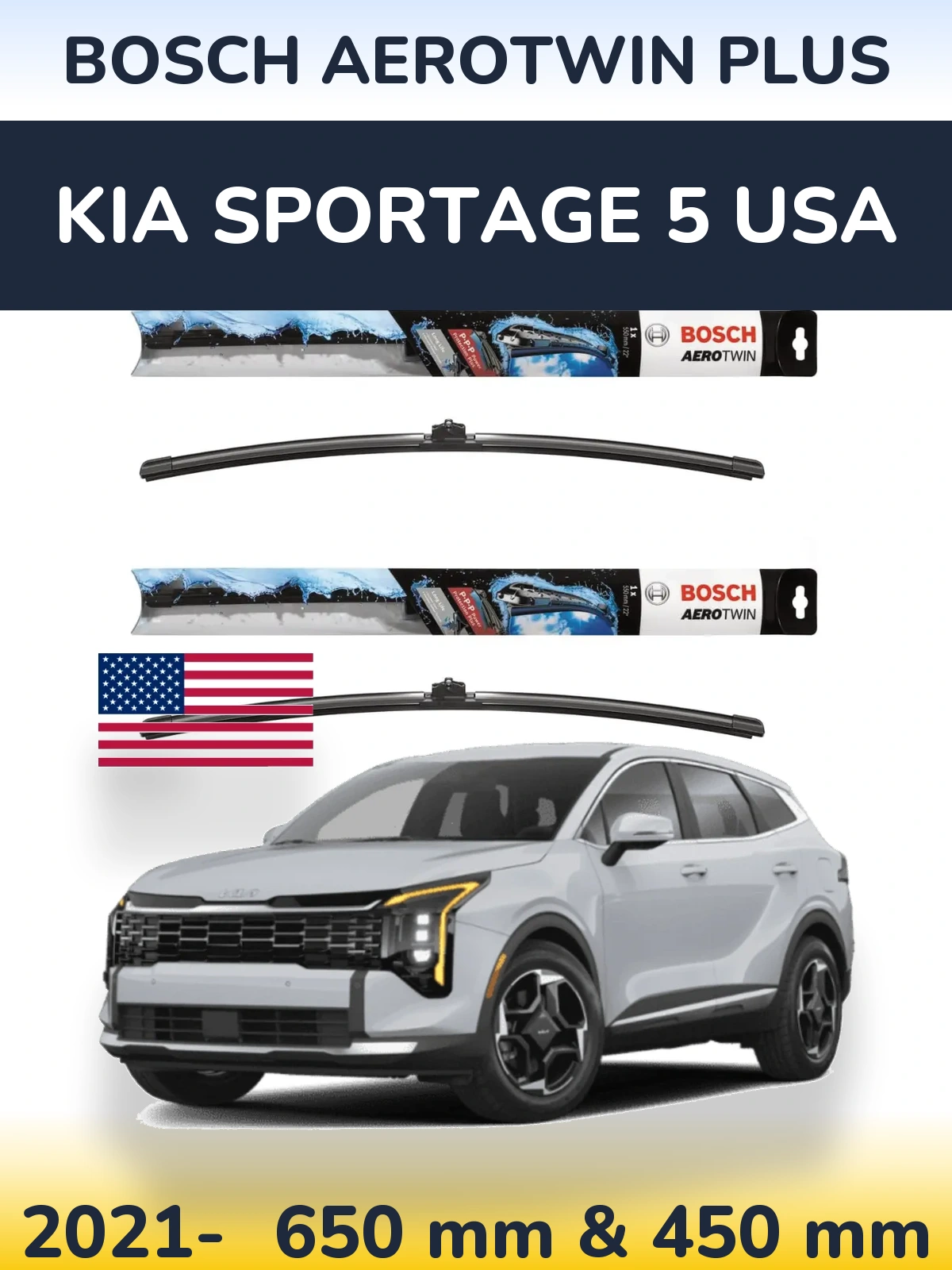 Sada předních stěračů BOSCH AeroTwin Plus 650 a 450 mm pro KIA Sportage 5 USA 2021-2026