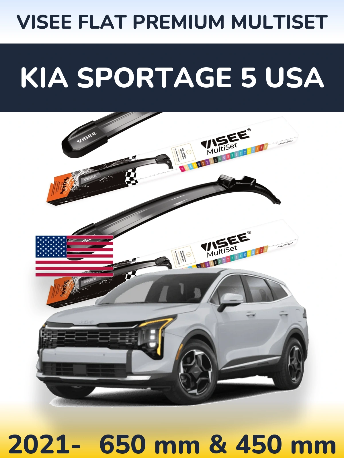 Sada předních stěračů VISEE FLAT PREMIUM MultiSet 650 a 450 mm pro KIA Sportage 5 USA 2021-2026