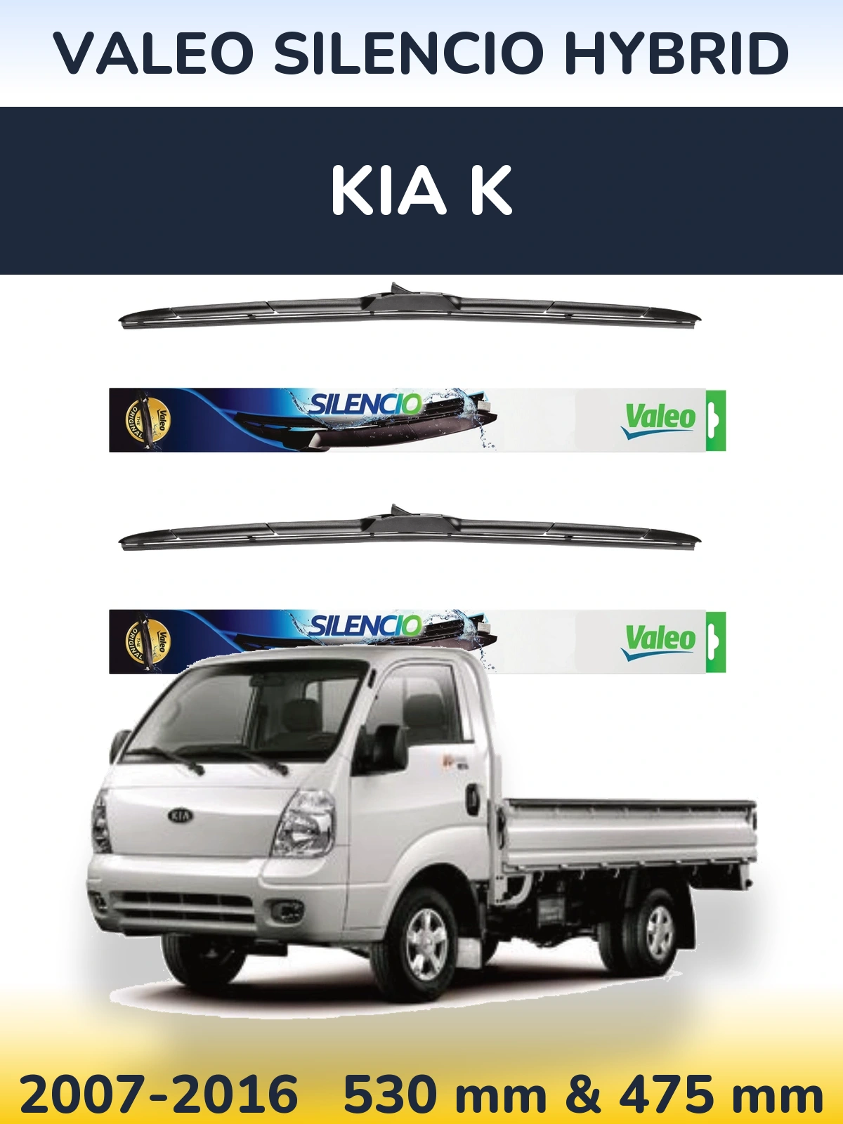 Sada předních stěračů Valeo Silencio Hybrid 530 a 475 mm pro KIA K 2007-2016
