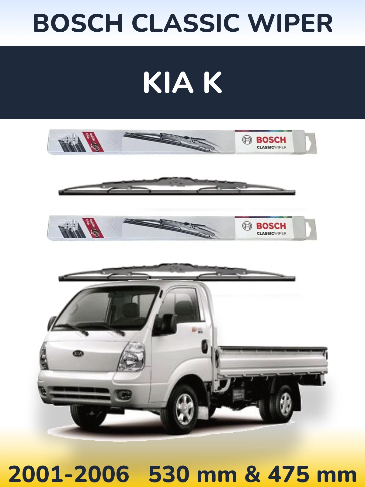 Sada předních stěračů BOSCH Classic Wiper 530 a 475 mm pro KIA K 2001-2006