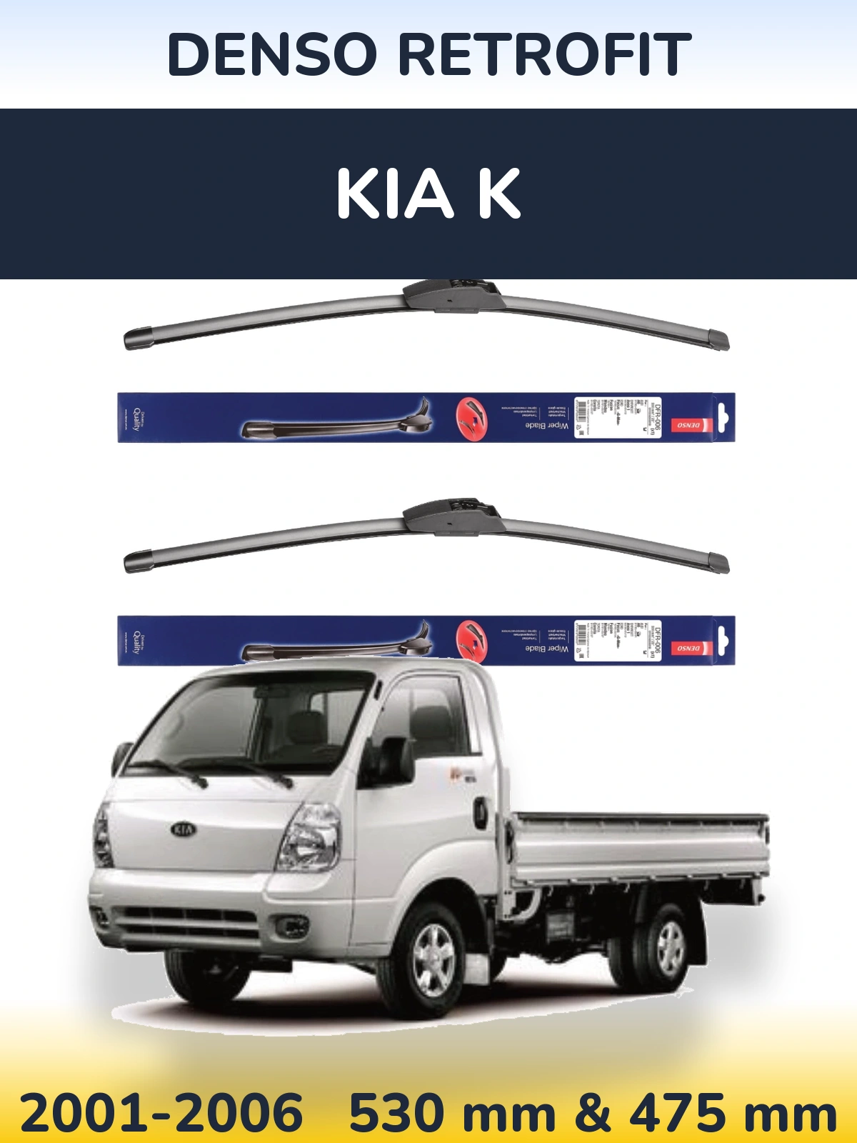 Sada předních stěračů Denso Retrofit 530 a 475 mm pro KIA K 2001-2006