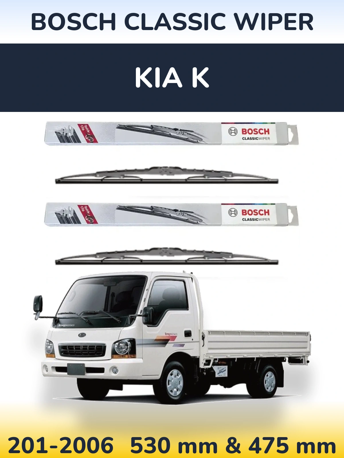 Sada předních stěračů BOSCH Classic Wiper 530 a 475 mm pro KIA K 201-2006