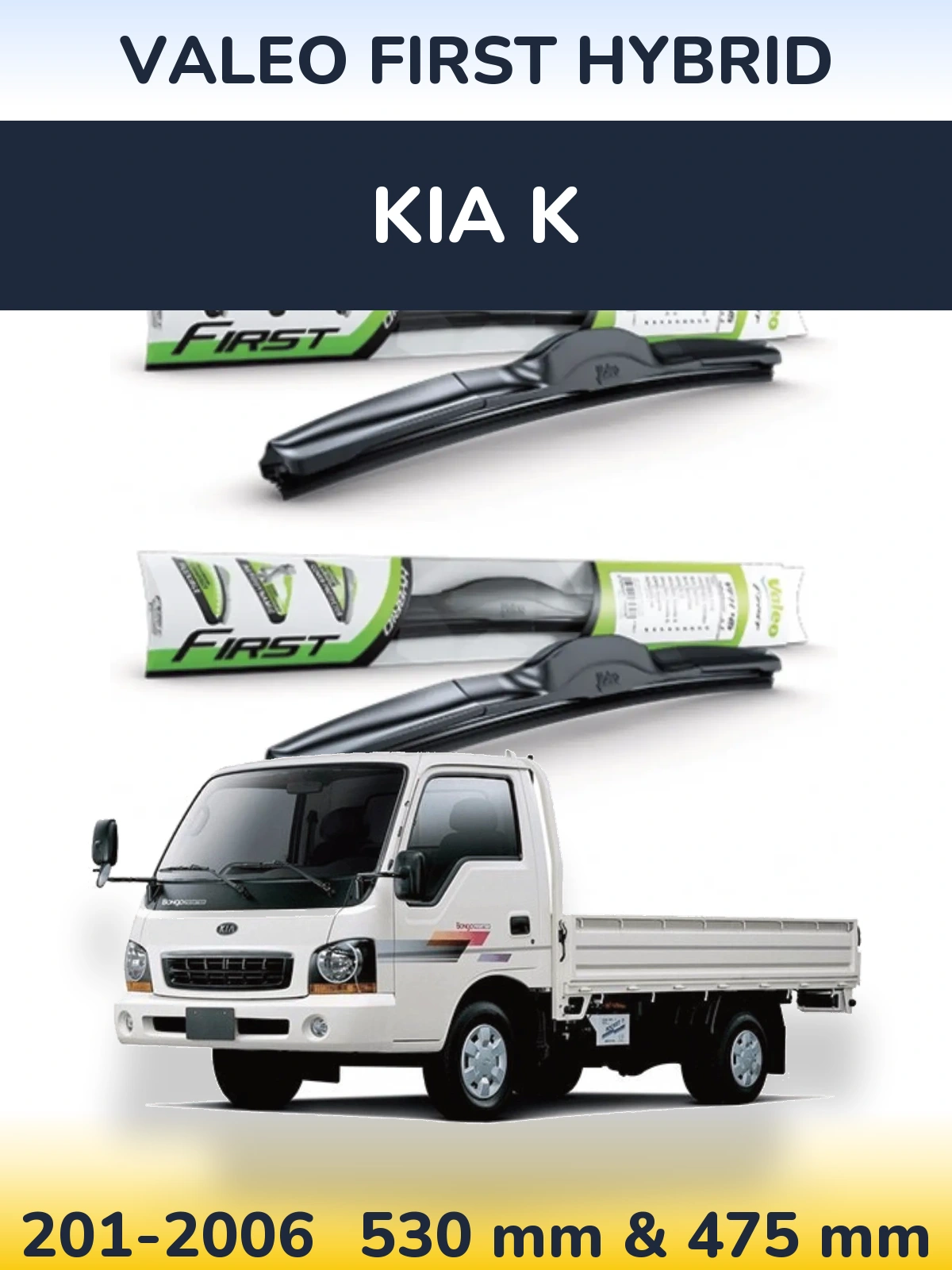 Sada předních stěračů Valeo First Hybrid 530 a 475 mm pro KIA K 201-2006