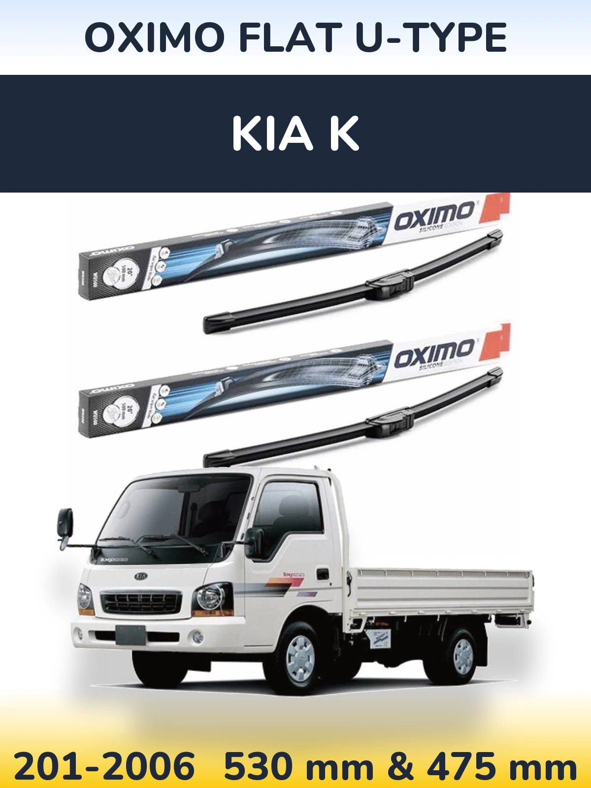 Sada předních stěračů Oximo Flat U-type 530 a 475 mm pro KIA K 201-2006